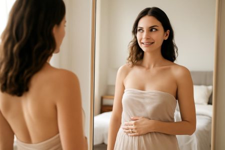 femme-miroir-echarpe-chambre-moderne