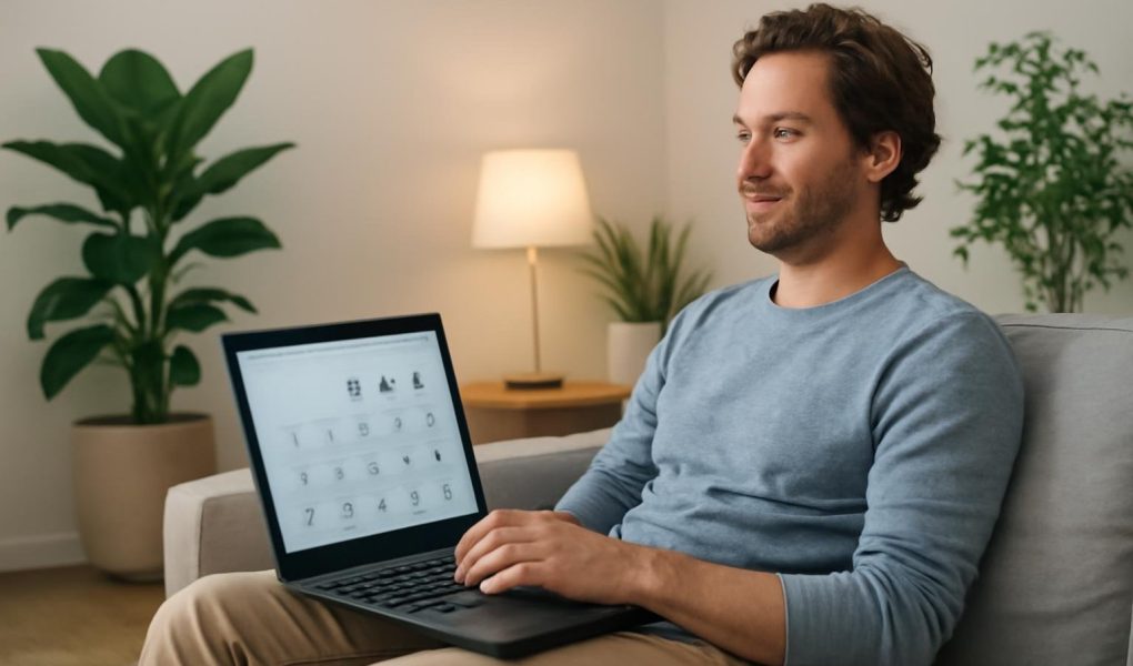 personne-ordinateur-salon-plantes-lumiere