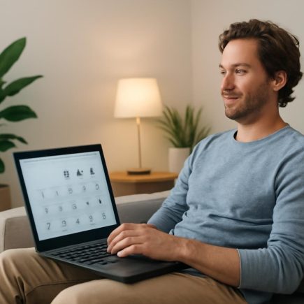 personne-ordinateur-salon-plantes-lumiere