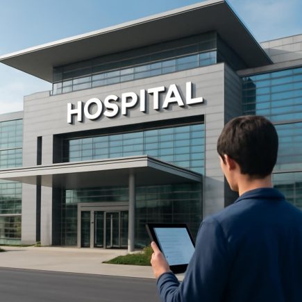 hopital-moderne-facade-personne-tablette