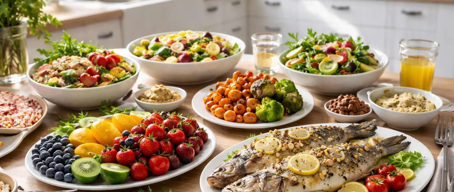 table-plats-colores-fruits-legumes