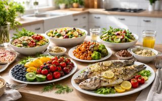table-plats-colores-fruits-legumes