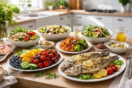 table-plats-colores-fruits-legumes