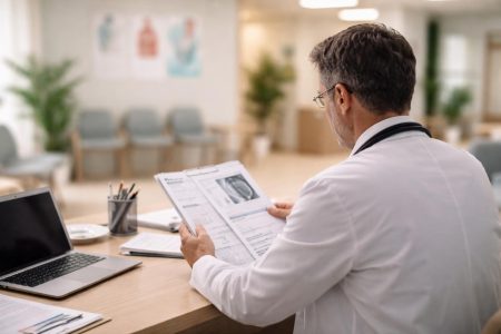 medecin-tenue-documents-bureau-salle-attente